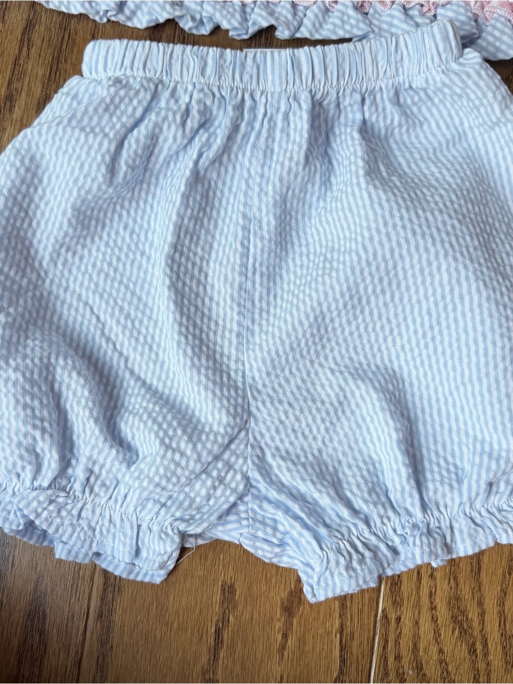 Seersucker Bunny Set in Light Blue with Pink Trim - Picture 4 of 10